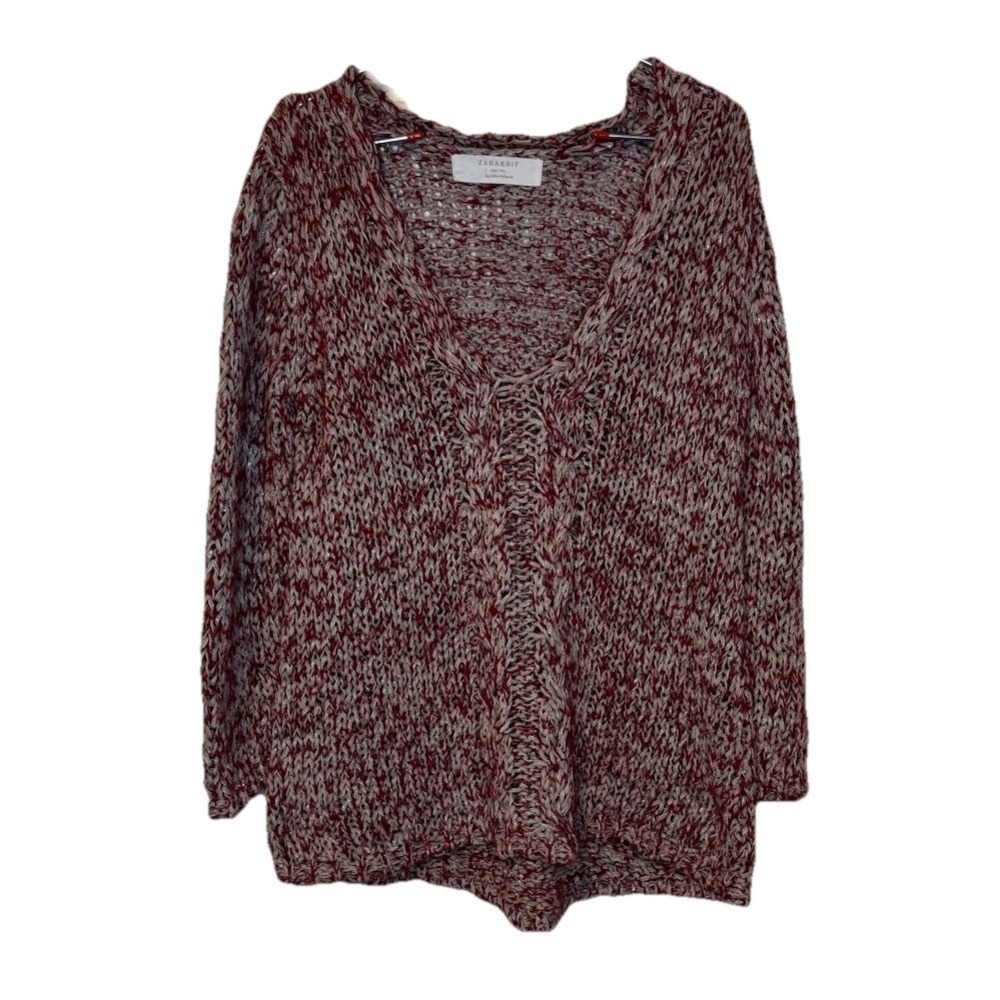 Zara Women's Cardigan Sweater Knit Long Sleeve V-Neck Boxy Fit Pullover Medium